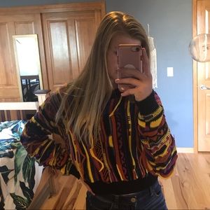 Striped cropped knit sweater